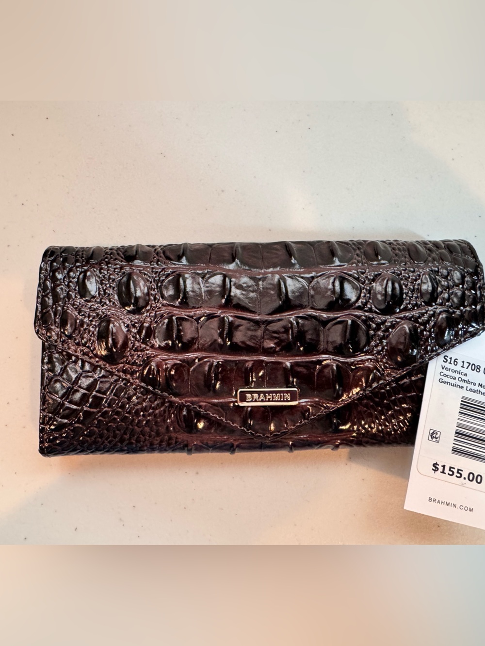 NWT Brahmin Cocoa Ombre Veronica Croc-Embossed Leather Wallet - Brown